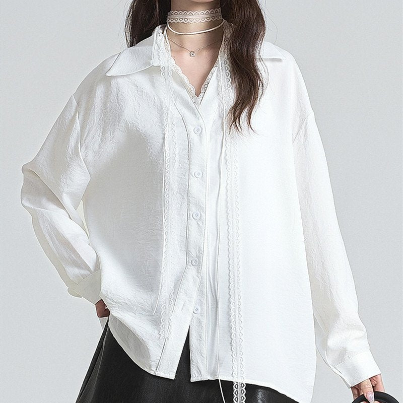 Chic Lace Streamer Long Sleeve Blouse for Women
