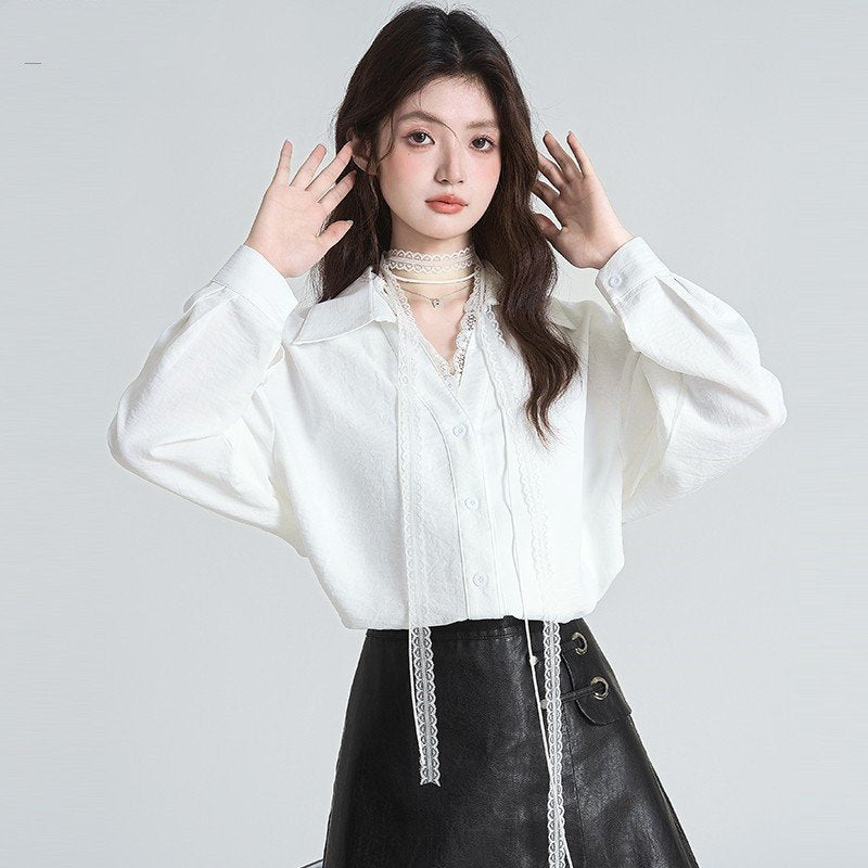 Chic Women's Bow-Tie Blouse Long Sleeve Elegant Shirt
