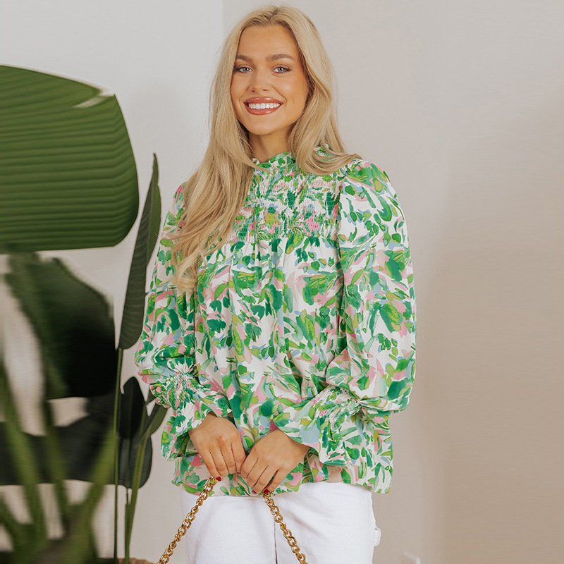 Chic Color-Block Turtleneck Chiffon Blouse
