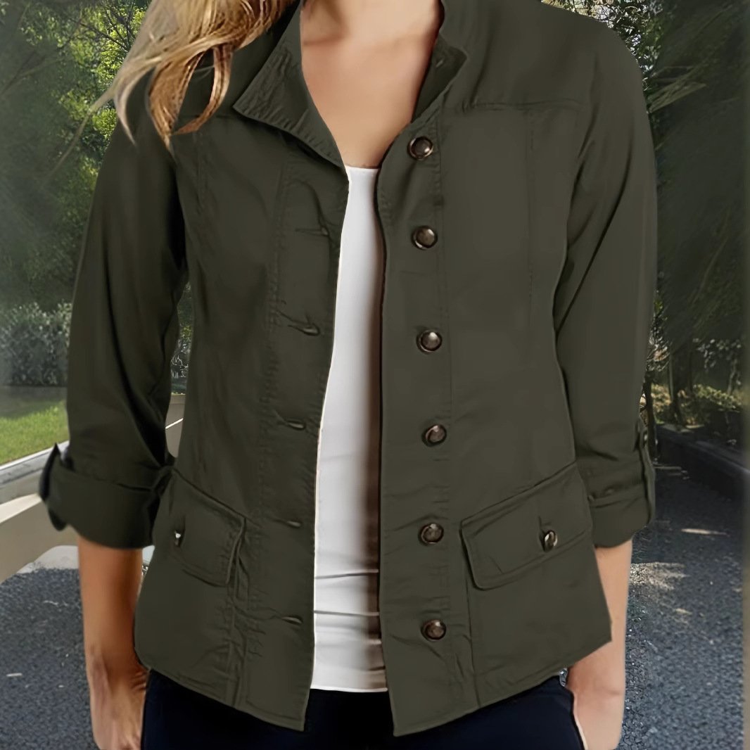Casual Roll-Up Sleeve Single-Breasted Jacket