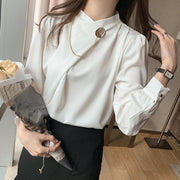 Elegant Satin Chiffon Draped Blouse for Women