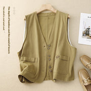 Retro Brown Vest for Women - Artful Pocket Button Style