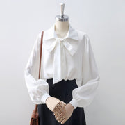 Women's Elegant Satin Bow V-Neck Blouse