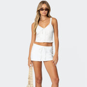 Red & White Bow Contrast Lace Two-piece Top for Women