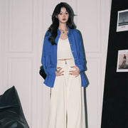 Vibrant Blue Silk Blouse & Loose Shirt Coat