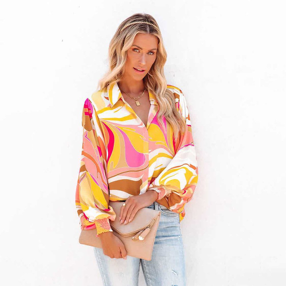 Chic Lantern Sleeve Casual Lapel Cardigan Shirt
