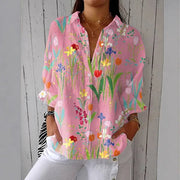 Women's 3D Print Casual Lapel Shirt