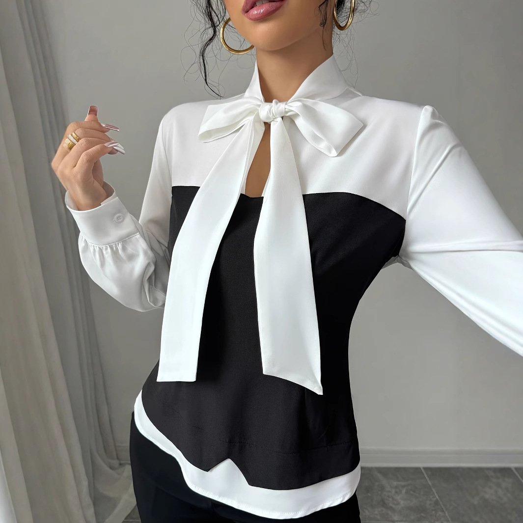 Women's Elegant Bow Long Sleeve Blouse