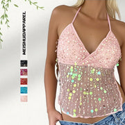 Sparkly Sequin Deep V Suspender Top