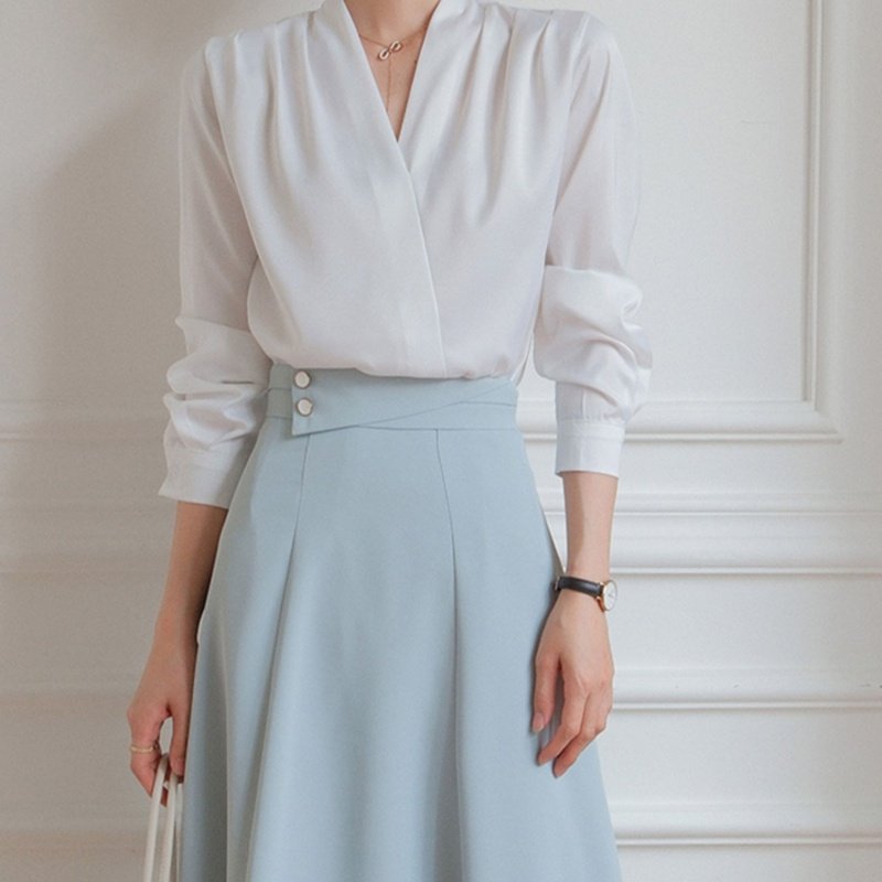 Elegant V-Neck Satin Blouse for Women's Formal Workwear
