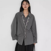 Chic Normcore Gray Long Sleeve Shirt with Free Tie