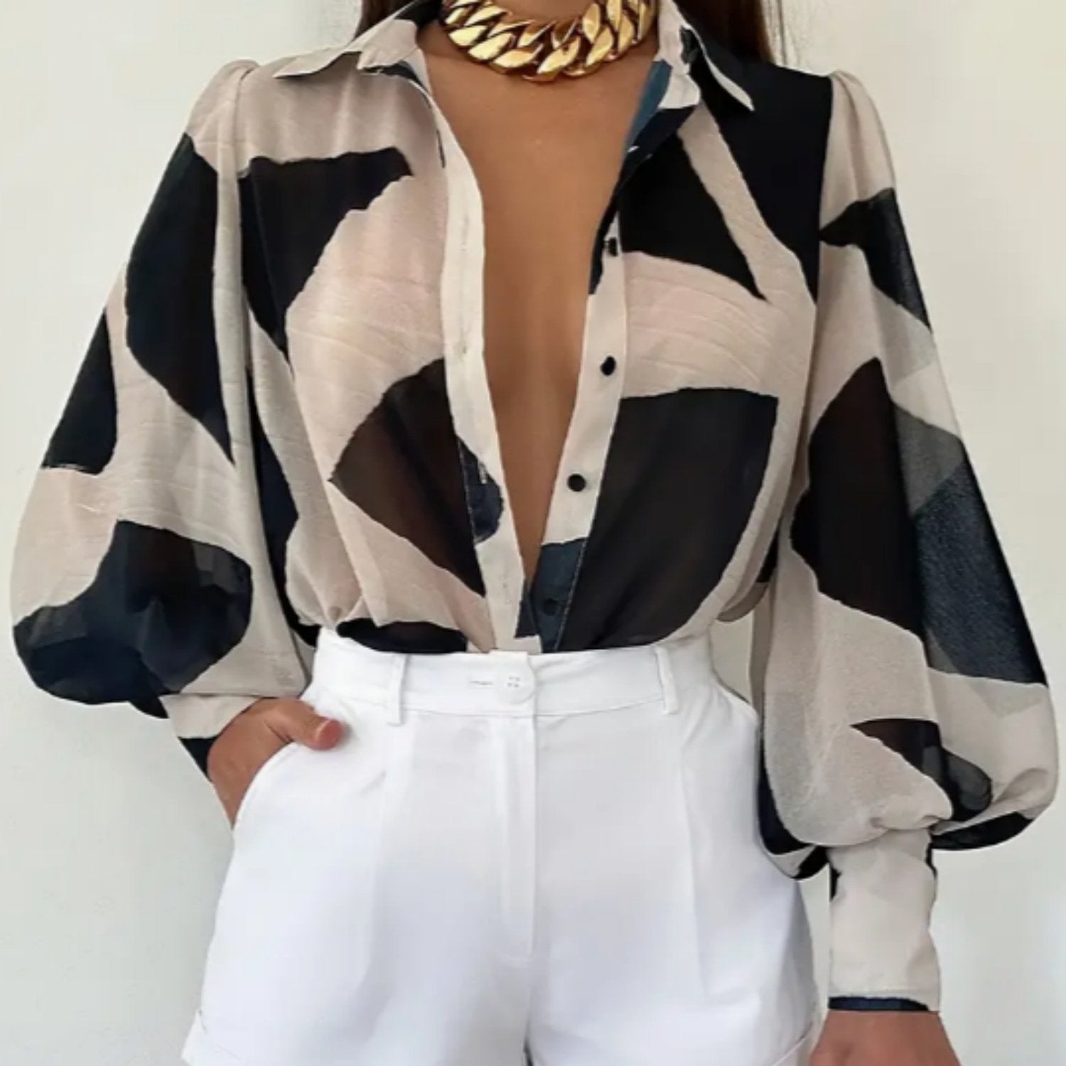 Abstract Print Long-Sleeve Shirt for Women