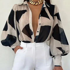 Abstract Print Long-Sleeve Shirt for Women