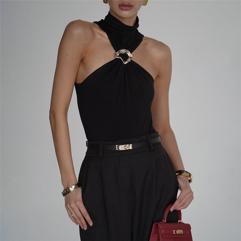 Women's Metal Accent Slim Turtleneck Vest
