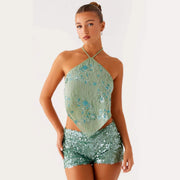 Sequin Embroidered Halter Top for Women