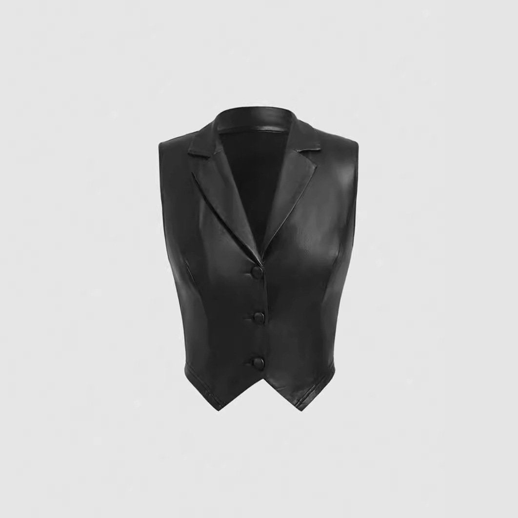 Short Leather Vest for Women - Slim Fit