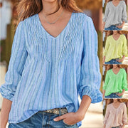 Casual Striped V-Neck Long Sleeve Shirt