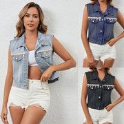 Casual Denim Vest with Tassel Details