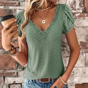 Women's Eyelet Lace V-Neck Blouse