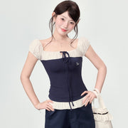 Women's Off-Shoulder Patchwork Slim Fit Summer Tee