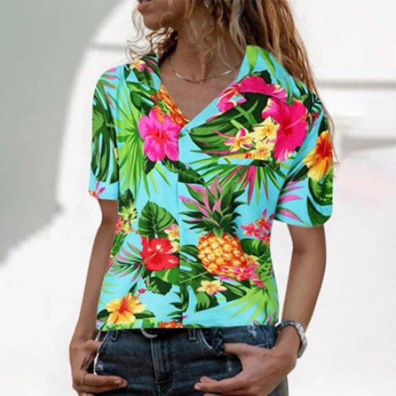 Women's Tropical Fruit Print Hawaiian Casual Shirt