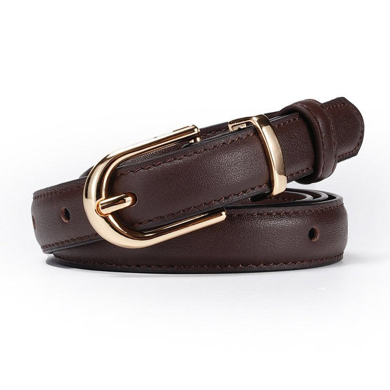 Trendy Pin Buckle Belt for Women - Genuine Leather, Electroplated Buckle
