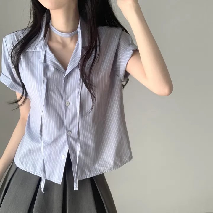 Women's Striped Short-Sleeve Casual Loose Blouse