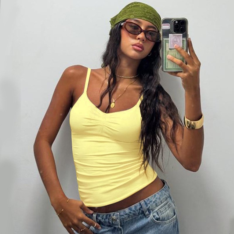 Yellow V-Neck Backless Vest for Women