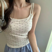 Polka Dot Camis with Chest Pad, One Size, Comfortable Korean Style