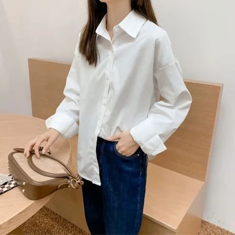 Korean Style Versatile Casual Long Sleeve Button-Up Top