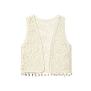 Beige Shell Knitted Vest for Women, All-match & Versatile