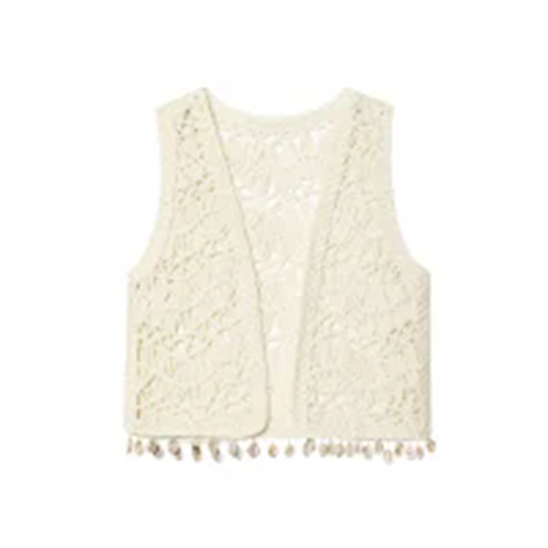 Beige Shell Knitted Vest for Women, All-match & Versatile