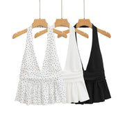 Black Halter Top with Laminated Decoration