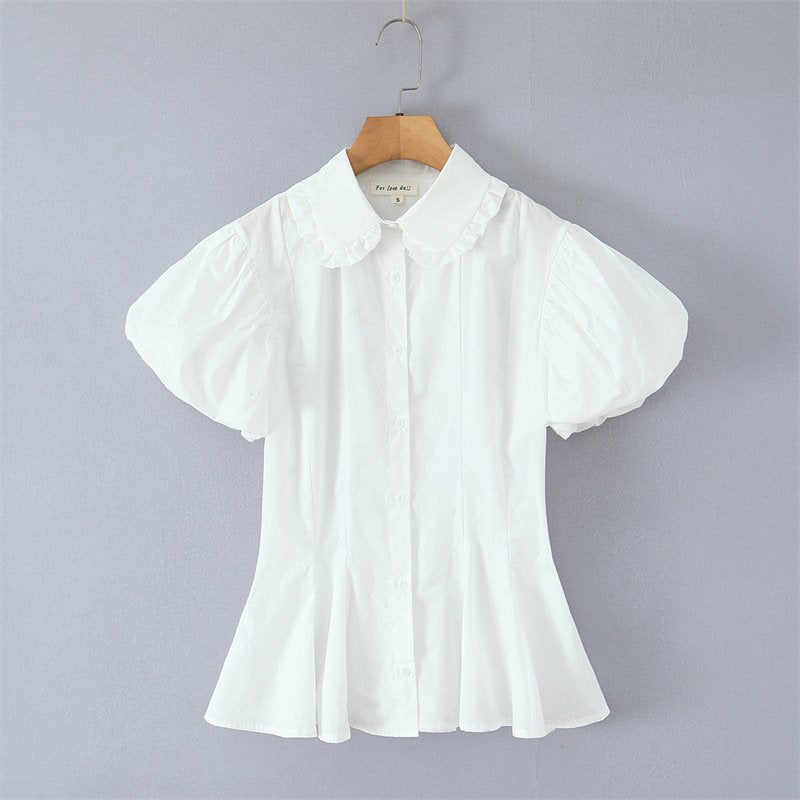 Lace Trim Slim Fit Short Shirt