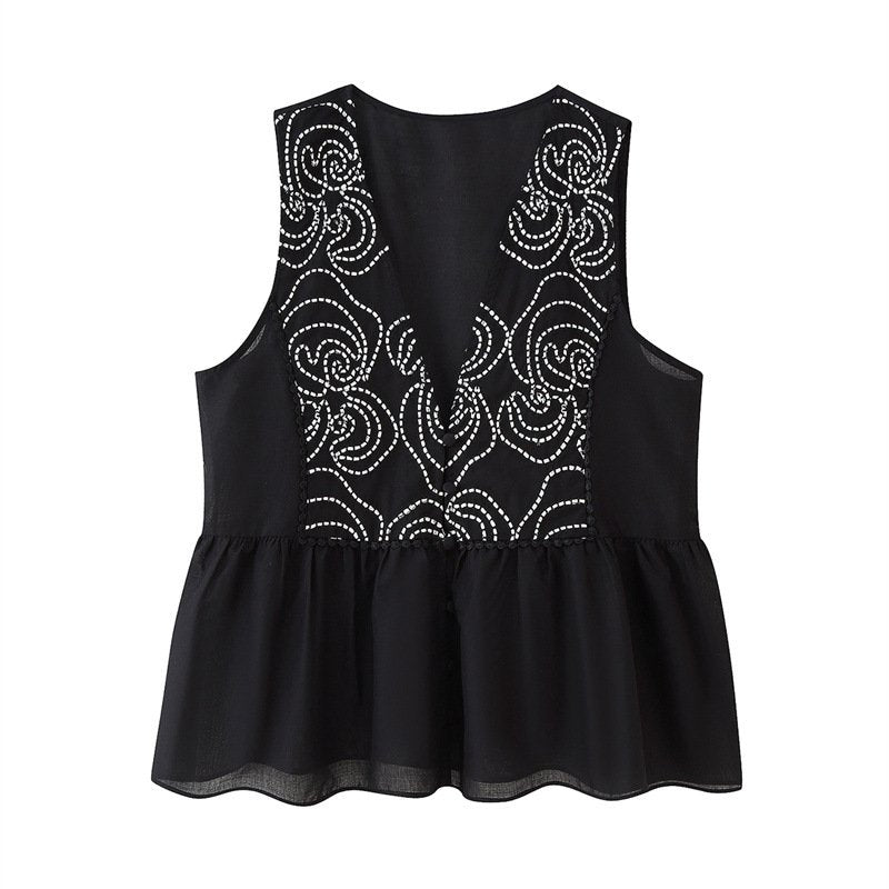 Floral Lace Embroidered Sleeveless Shirt - Elegant Summer Top