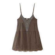 Coffee V-Neck Beaded Sequins Camisole