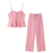 Wide Leg Pink Striped Pants Set