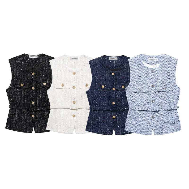 Casual Belt Vest for Women - Textured Belt Design