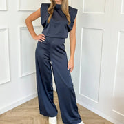 Navy Blue to Pink Solid Color Backless Jumpsuit