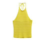 Yellow Retro Halter Knit Top