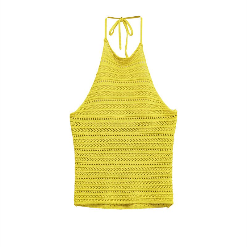 Yellow Retro Halter Knit Top