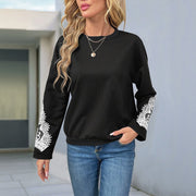 Lace Stitching Round Neck Pullover Top for Women