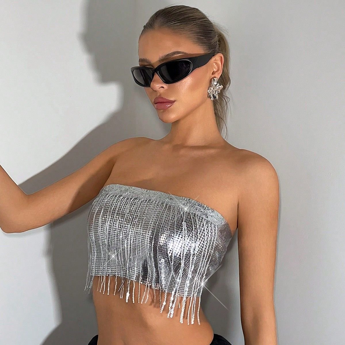 Geometric Metal Camisole with Tassel Details