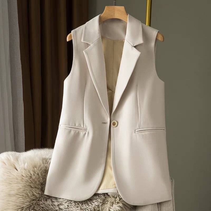 Beige & Black Split Vest Coat for Women