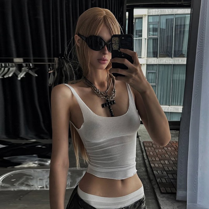 Solid Color U-Neck Top for Women - Casual Street Style