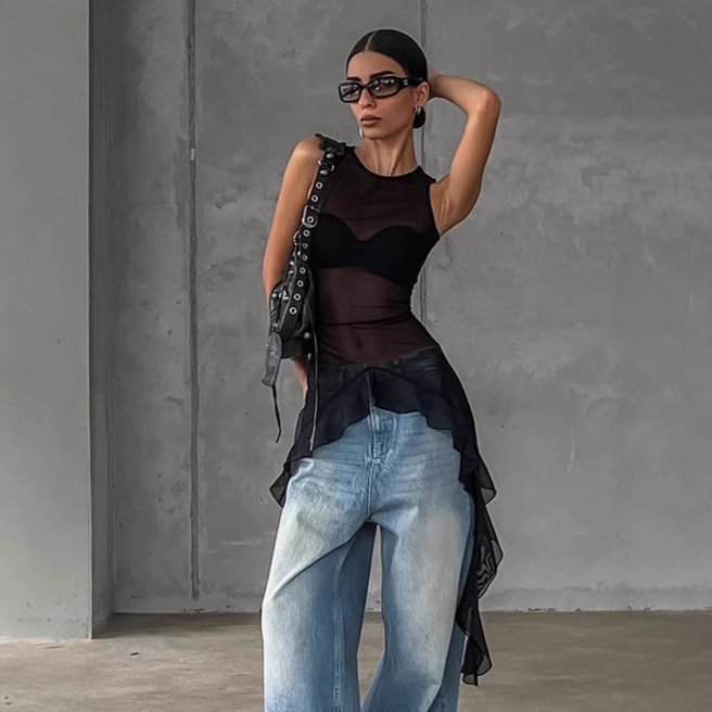 Flowy Black Maxi Cami Top