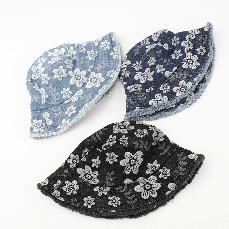 Distressed Denim Bucket Hat for Women