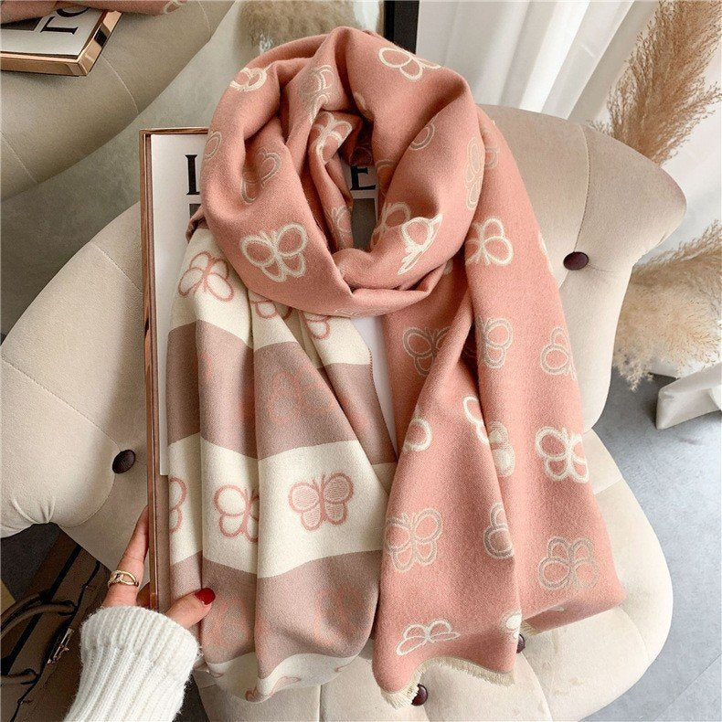Double-Sided Cashmere Scarf for Women, 4-Seasons Warmth