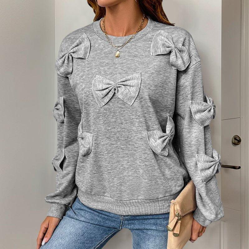 Light Gray Round-Neck Sweater for Women
