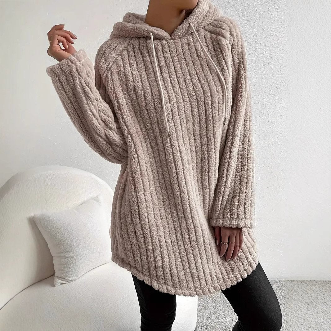 Casual Hoodie with Curved Hem for Women
